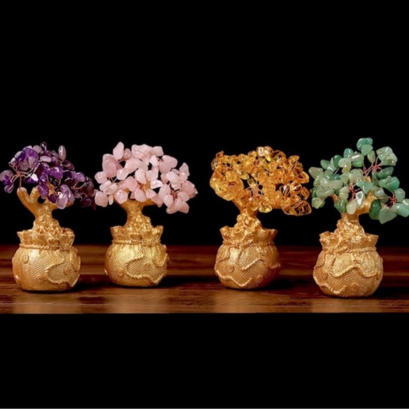 🆕New Feng Shui Rose Quartz Crystal Gemstone Money Bonsai Tree Handcrafted - Picture 6 of 7